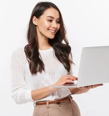 A person holding opened laptop in their hands
